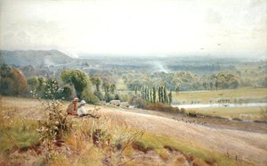 Utsikt från Hedsor Hill på Themsen, nära Cookham (akvarell på papper) av John Pedder