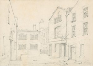 White Hart Court, Castle Street, St Martin in the Fields. Rivs med byggnaden av Charing Cross Road