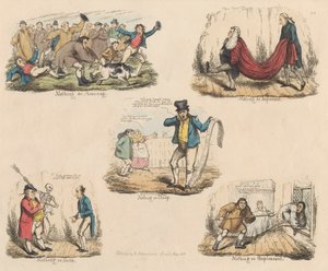 Uppsättning av fyra: mycket väsen om ingenting eller illustrationer av gamla talesätt
