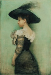 Dam med svart klänning och hatt (Alice Hauser)