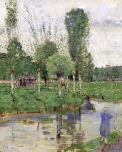 On the River, Sainte-Gertrude, Caudebec, Normandie (olja på duk) av John Quinton Pringle