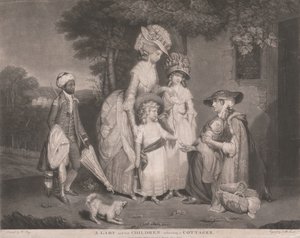 En dam och hennes barn hjälper en bykvinna av John Raphael Smith