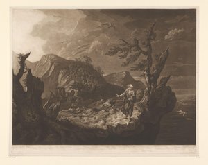 Stormigt landskap med bard på kanten av en klippa av John Raphael Smith