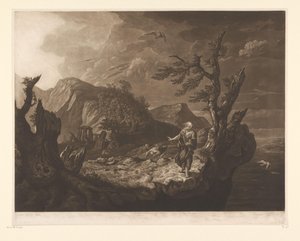 Stormigt landskap med bard på kanten av en klippa av John Raphael Smith