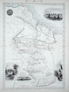 British Guyana, från en serie världskartor publicerad av John Tallis & Co., New York och London