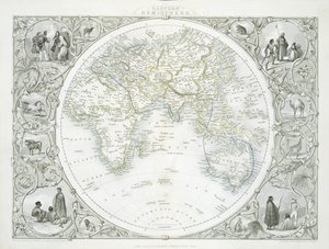 Östra halvklotet, från en serie världskartor publicerade av John Tallis und Co., New York och London, 1850-talet