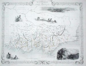 Victoria eller Port Phillip, Australien, från en serie världskartor publicerade av John Tallis & Co, New York och London