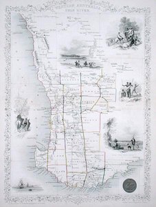 Western Australia, från en serie världskartor publicerad av John Tallis & Co., London & New York