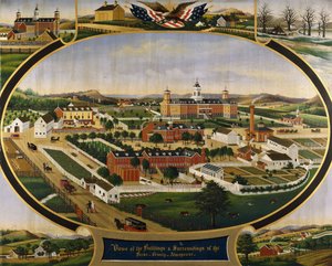 Utsikt över byggnaderna och omgivningarna i Berks County Almshouse, av John Rasmussen