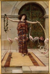 J.R.Waguelin, Kvinna med rosa flamingos / Målning, 1885