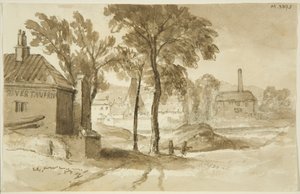 Utsikt nära Mardyke, Limekiln Lane Glasshouse, från södra sidan av hamnen, ca 1820 (penna och akvarell på papper)
