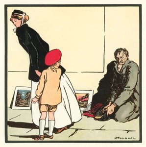 Kensington Rhymes: The Pavement Artist (färg litho) av John Robert (after) Monsell
