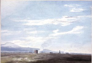 Gravlämningar i Campagna nära Rom, ca 1783 (akvarell över penna på papper) av John Robert Cozens