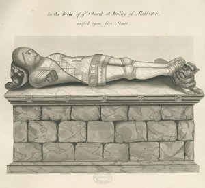 Audley Monuments - "Audley Knight": ritning med penna och tvätt, nd [? 1800-talet]