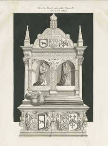 Eccleshall Church - Biskop William Overtons grav: sepiateckning, nd [1800-talet] (teckning)