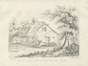 Rugeley - Stuga nära Old Cannock Wood Forges: ritning med penna och bläck av John Robert Fernyhough