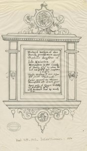 Rugeley Church (gammal) - Monument till Richard Weston: penn- och bläckspårning av John Robert Fernyhough