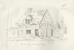 Stafford - Old Cottage in the Foregate: ritning med penna och bläck av John Robert Fernyhough