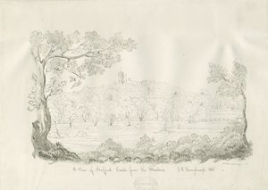Stafford Castle - East View: penn- och sepiateckning av John Robert Fernyhough