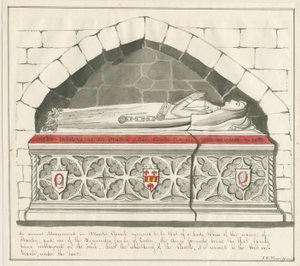 Uttoxeter Church - Tomb of Lady Abbedss of Kynnersley Family: penna och tvättritning, nd [mitten av 1800-talet]