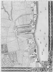 En karta över Lower Rotherhithe Docks, London, 1746 (gravyr) av John Rocque