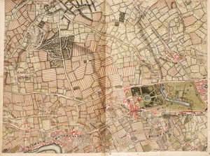Karta över Acton, Paddington, Hyde Park och Kensington av John Rocque