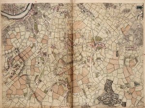 Karta över Vauxhall, Clapham, Peckham och Dulwich av John Rocque