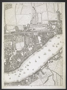 Plan av London, Ratcliff motorväg, Upper Shadwell road,  En plan över städerna London och Westminster och stadsdelen Southwark; : med de sammanhängande byggnaderna; Från en faktisk undersökning, / tagen av JOHN ROCQUE, Land-Surveyor, och graverad av John P av John Rocque