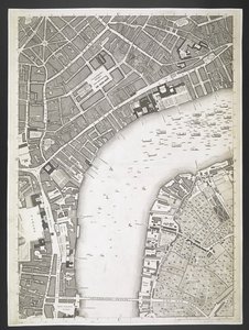 Plan av London, The Strand, Westminster bridge,  En plan över städerna London och Westminster och stadsdelen Southwark; : med de sammanhängande byggnaderna; Från en faktisk undersökning, / tagen av JOHN ROCQUE, Land-Surveyor, och graverad av John Pine,  Jo av John Rocque