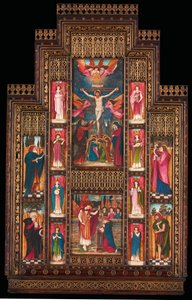 Design för reredos i Holy Trinity Church, Florens, i gotisk väckelseram av Bernini från Florens av John Roddam Spencer Stanhope