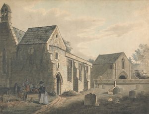 Kyrka, kyrkogård och figurer (The Graveyard) av John Roe of Warwick