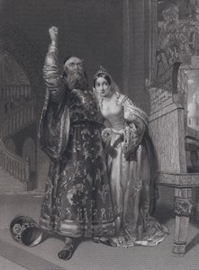 Marino Faliero, doge av Venedig, hotar hämnd för förtal mot sin fru, Aluycia Gradenigo (gravyr)
