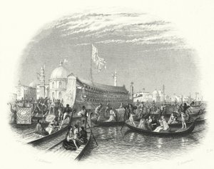 Havets äktenskap. Dogens pråm och gondoler på vattnet i Venedig (gravyr)