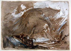 Alpine Valley, ca 1854 (penna, bläck och akvarell förhöjd med vitt på papper) av John Ruskin