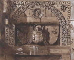 Dörrhuvud till Palazzo Contarini della Porta di Ferro (penna, bläck, tvätt och bc på papper) av John Ruskin