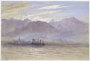 Morgon på våren, med nordostvind, i Vevey, maj - juni 1849 eller 1 maj 1869 (akvarell och kroppsfärg över grafit på ljusgrått vävt papper) av John Ruskin