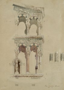 En del av fasaden på den förstörda kyrkan San Michele i Foro, Lucca, som den såg ut 1845, Ma av John Ruskin
