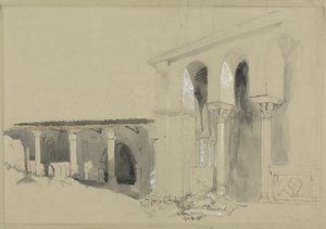 The Great Square at Torcello, 1850 (penna, bläck och skölj över grafit med gouache på brunt vävt papper) av John Ruskin