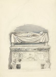 Sarkofagen och bilden av graven Cangrande I della Scala, Verona, 21 maj-1 juli 1869 (grafit, akvarell och kroppsfärg på vävt papper) av John Ruskin
