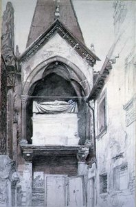 The Tomb of Cangrande I, Santa Maria Antica, Verona (penna och akvarell på papper) av John Ruskin
