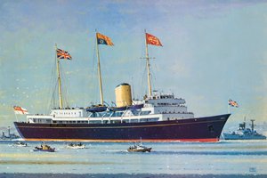 Britannia, drottning Elizabeth II:s och prins Philips flytande hem (färglitografi)