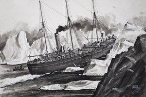 Roosevelt bryter sig igenom isen för att ta sig till Nordpolen (gouache på papper) av John S. Smith