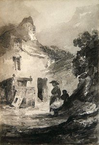 En gammal stuga på Dolgelly (penna & grå tvätt på papper) av John Sell Cotman
