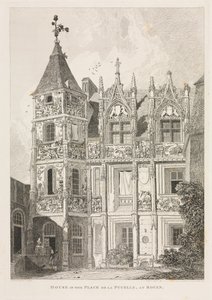 Arkitektoniska antikviteter i Normandie (Vol. II), Pl. 64: Hus på Place de la Pucelle i Rouen av John Sell Cotman