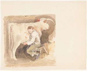 Pojke som mjölkar en ko av John Sell Cotman