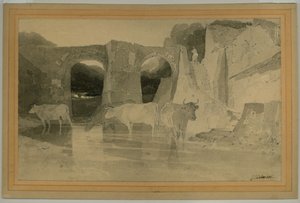 Bro och kor, ca 1803-04 (penna med tvätt på papper) av John Sell Cotman