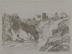 Slott ovanför en klippig ravin av John Sell Cotman