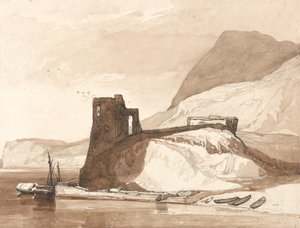 Kustscen med ett slott av John Sell Cotman