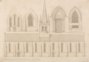 Upphöjning av kyrkan Columbiers, nära Valognes, Normandie av John Sell Cotman