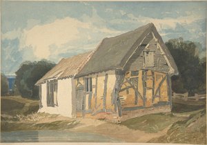 Ekonomibyggnad vid en damm av John Sell Cotman